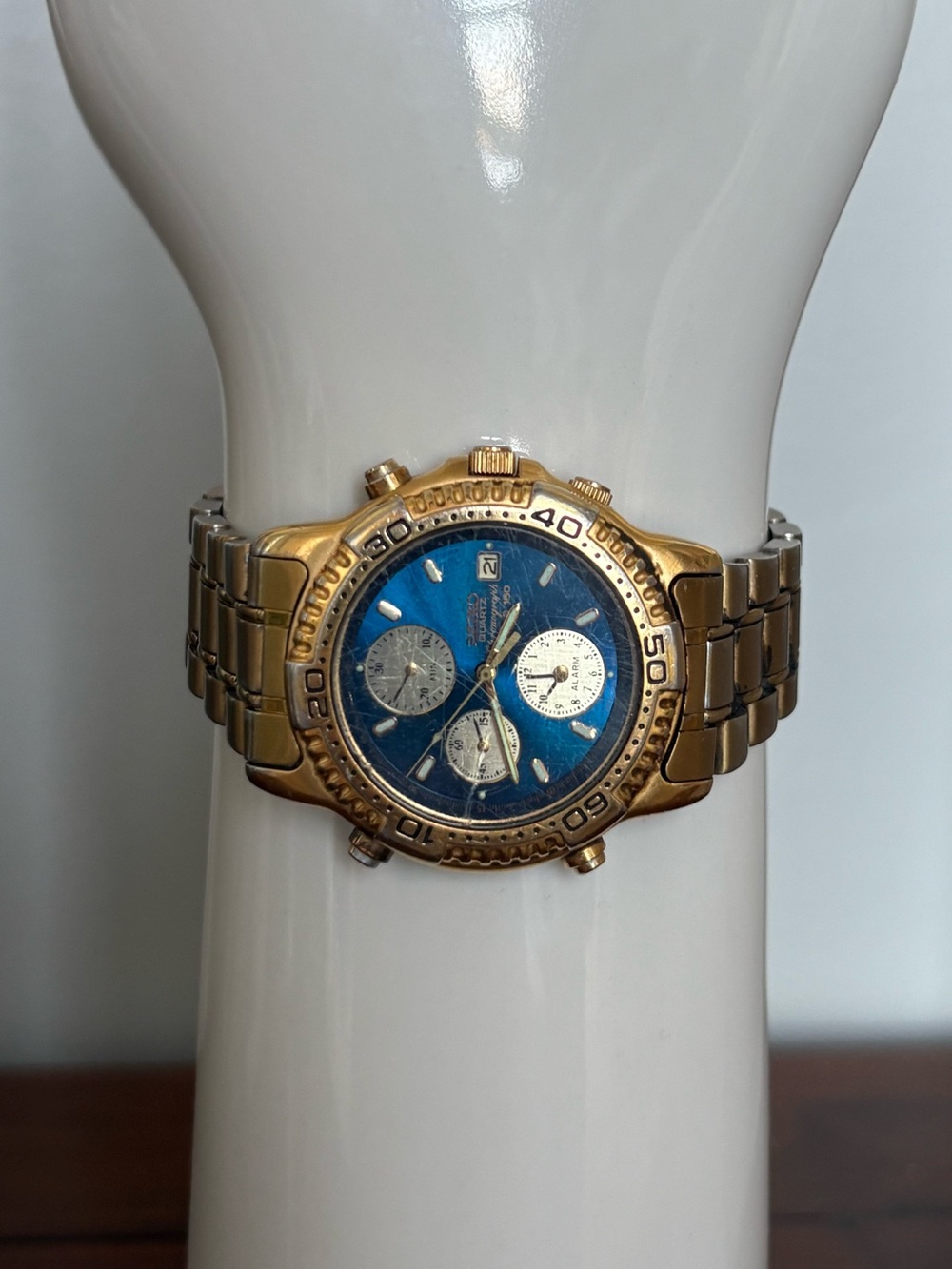 Seiko Sports 150 Chronograph 7T32-6C09 Quartz Alarm Vintage Japan Wrist WatchUp